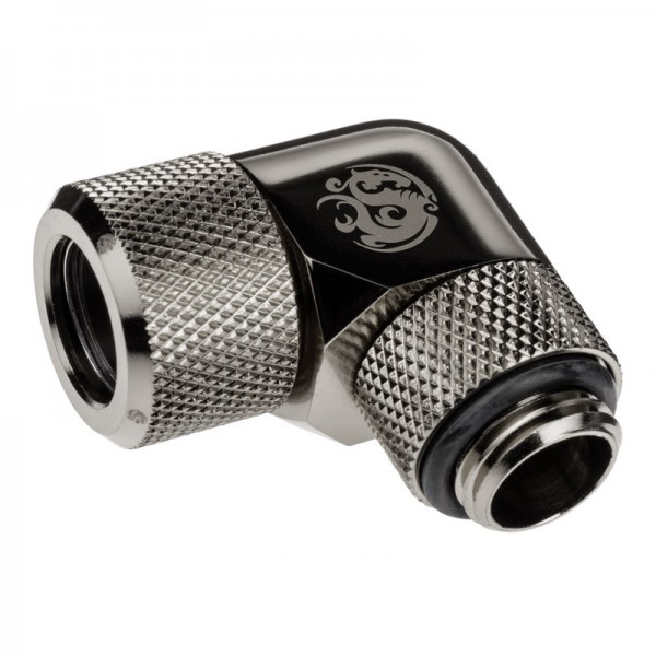 Bitspower Advanced Multi-Link adapter csatlakozó 90 fokos G1/4 12mm AD keménycsőre - forgatható, fekete (BP-BSE90RMLA12)